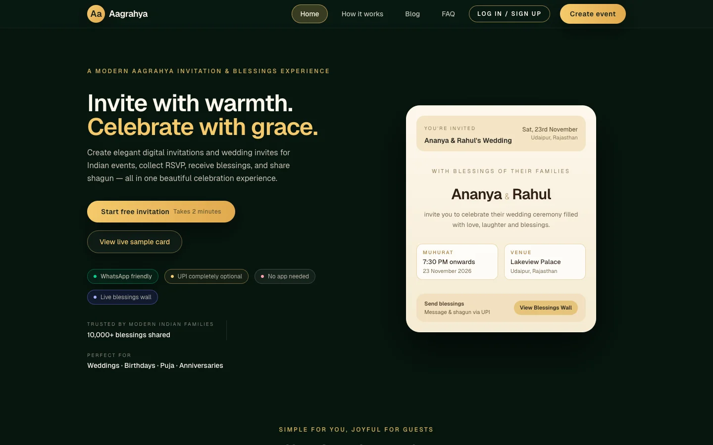 Aagrahya — Digital invites & blessings