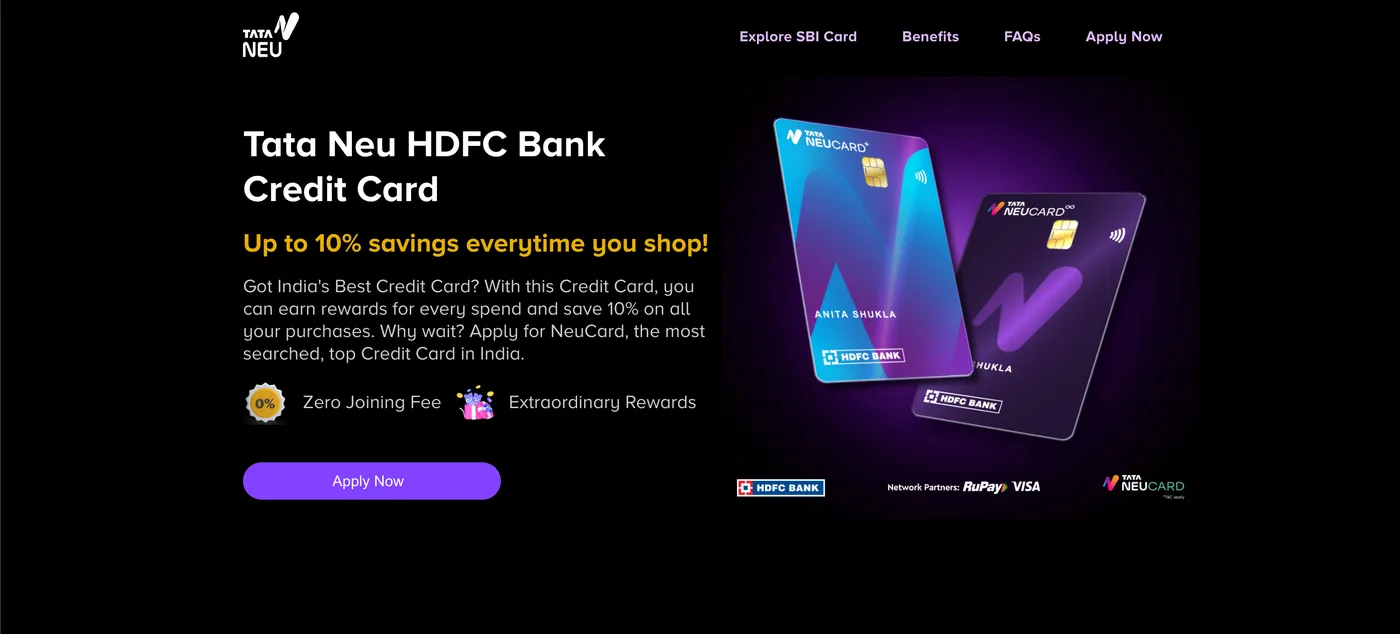 App entry and navigation — TATA NEU branding, location (e.g. Borabazar Precinct, Mumbai), search, and sidebar quick access to Home, Neupass, NeuCard, and Offers.